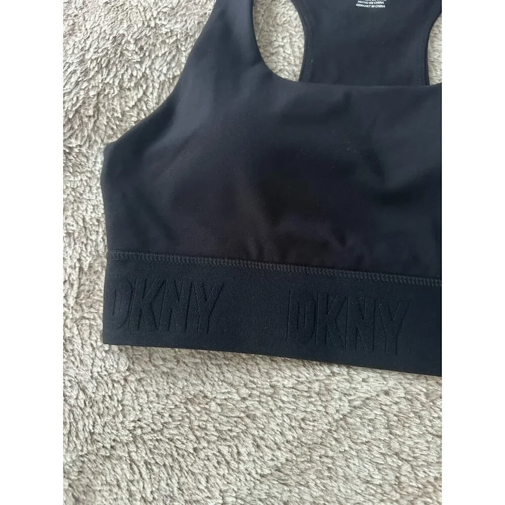 DKNY Sport Balance Compression Logo Racerback Sports Bra Women's Black New